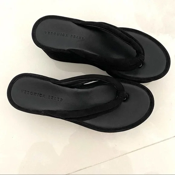 COPY - Veronica Beard Geno Ribbed Suede Platform Wedge Thong Sandals - Picture 4 of 7
